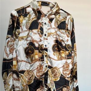 PrettyLittleThing Black and Gold Casual Button Down Shirt